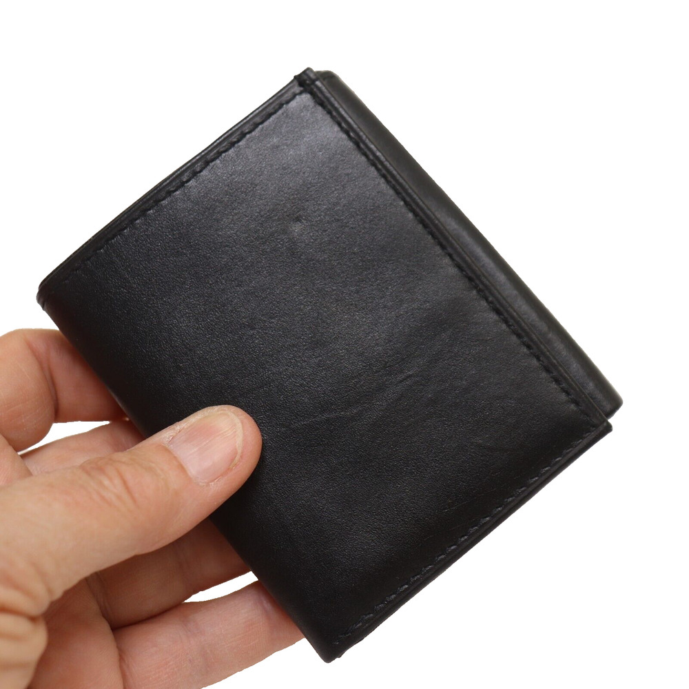 Hand Crafted Genuine Leather Wallet Men S Black Trifold Credit Cards ID Cash
